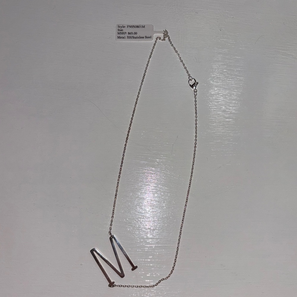 Savvy Cie Jewels stainless steel silver initial pendant necklace letter M